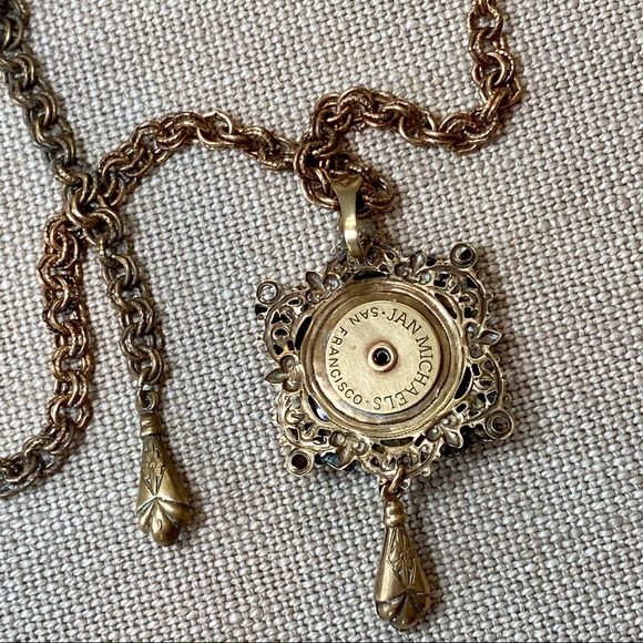 VTG Jan Michaels Tigers Eye & Black Onyx Pendant Necklace on Long Chain - Picture 3 of 10